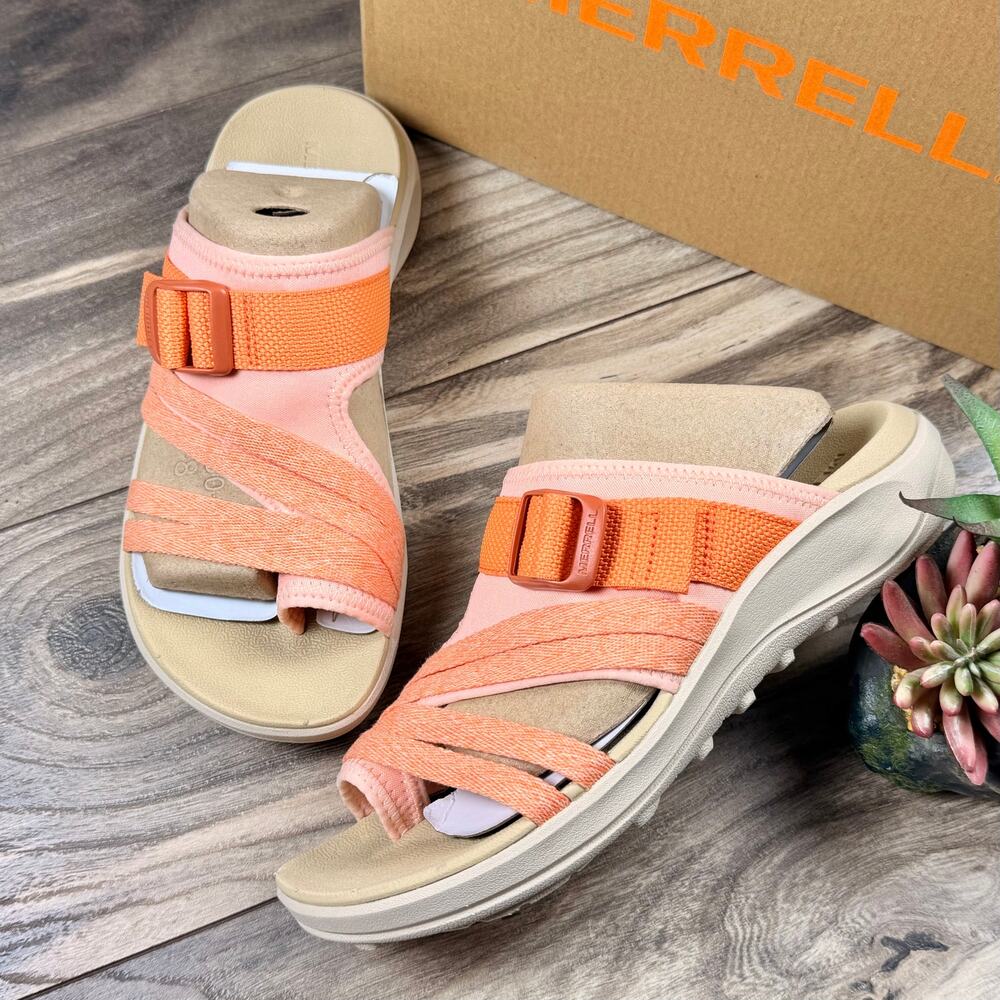 NIB Merrell District 4 Post 7M Slip On Comfort Sport Slide Sandals Peach
